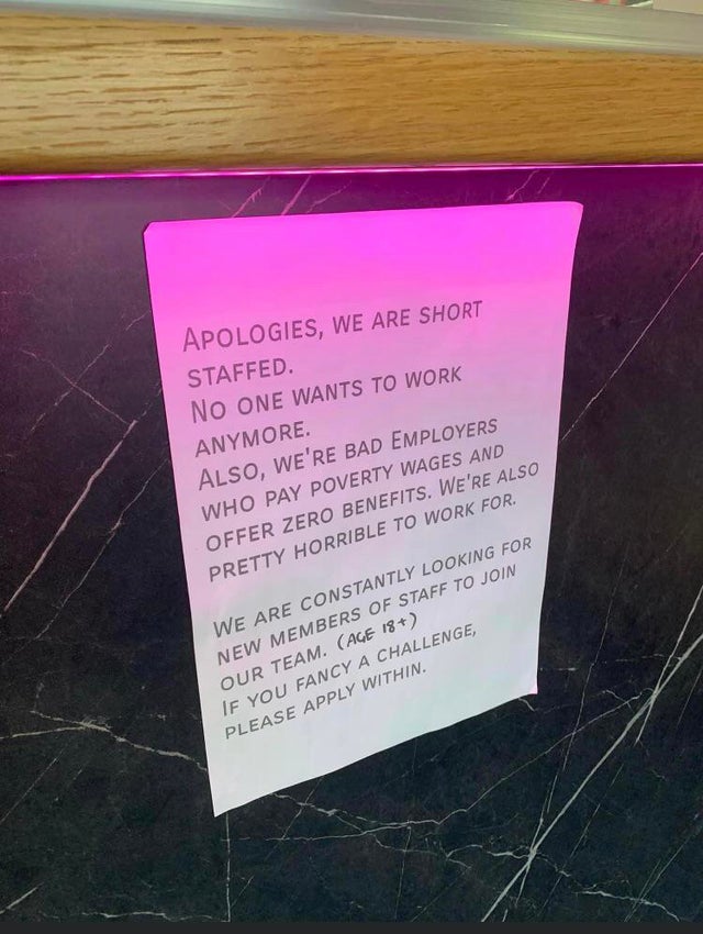 The savage twist in this restaurant’s job vacancy sign is a next-level burn