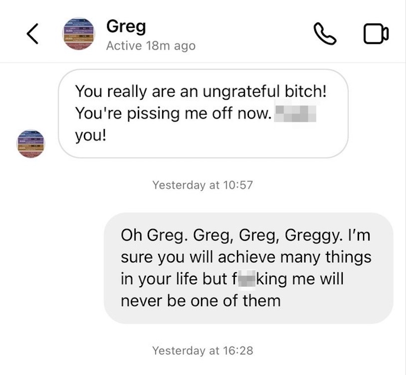 Greg tried talking dirty and it really didn’t end well for him in this fabulous NSFW exchange