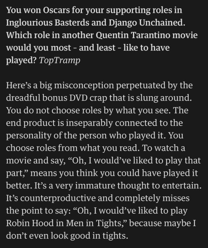 Christoph Waltz’s epically grumpy Guardian Q&A is a fabulously funny read