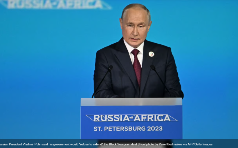 Putin rules out rejoining Black Sea grain deal, despite famine fears