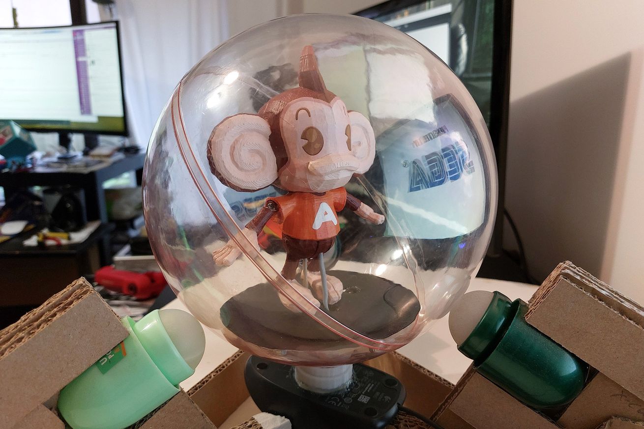 Playing Super Monkey Ball with a monkey in a ball just makes sense