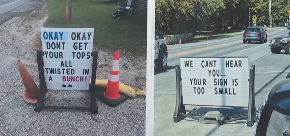 Dealerships’ signs compete with each other in ‘war of words’ as customers ask if they’re ‘seriously fighting’