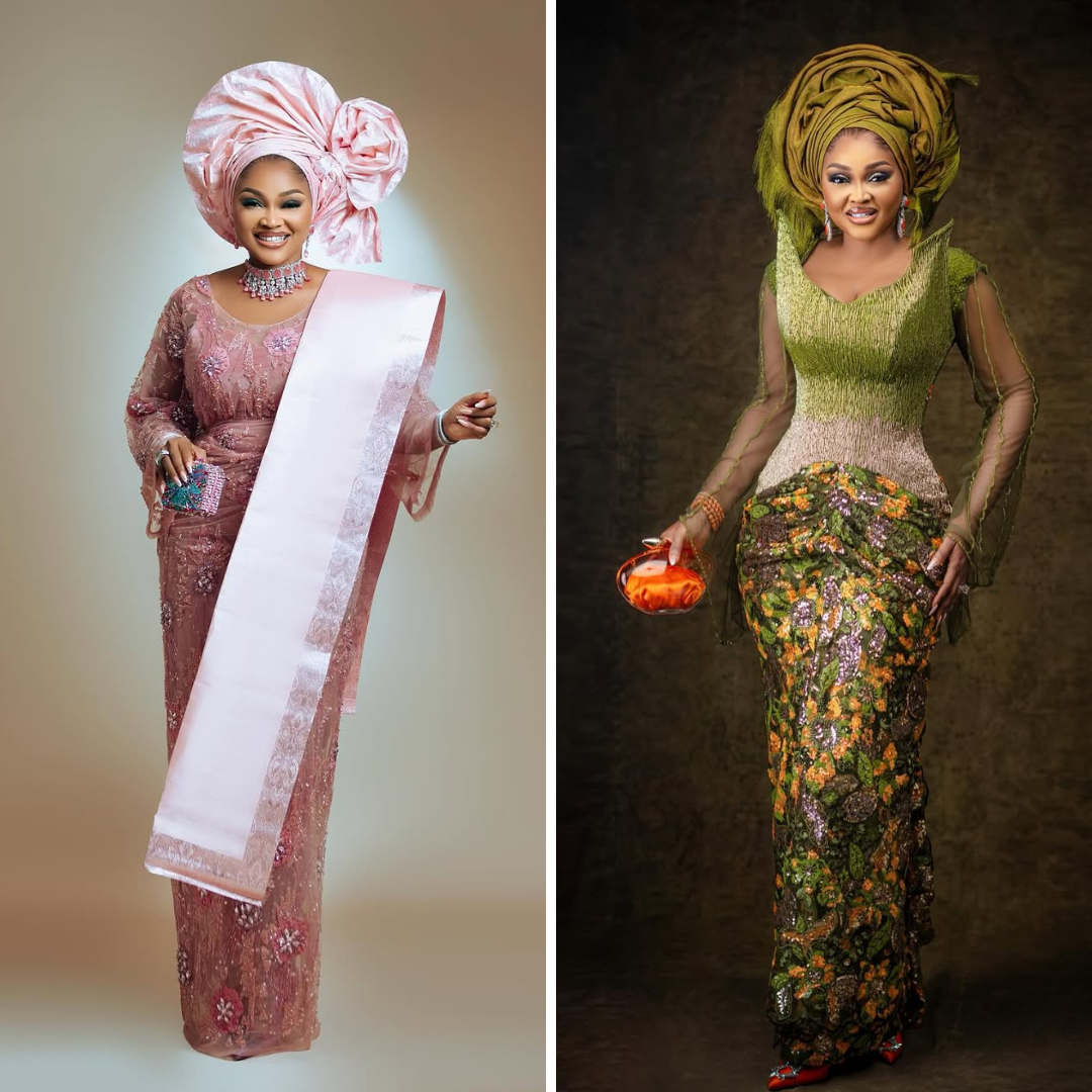 Mercy Aigbe Served Double Style Drama in Pink & Green at Priscilla Ojo’s Wedding