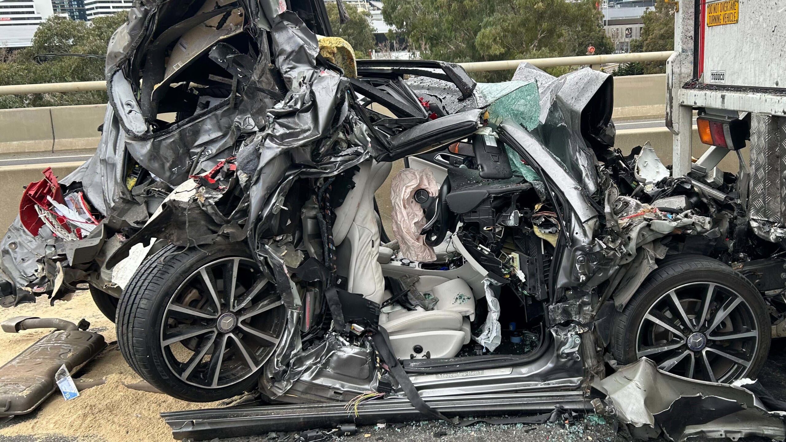 Woman fighting for life after horse float, car and truck collide in Melbourne