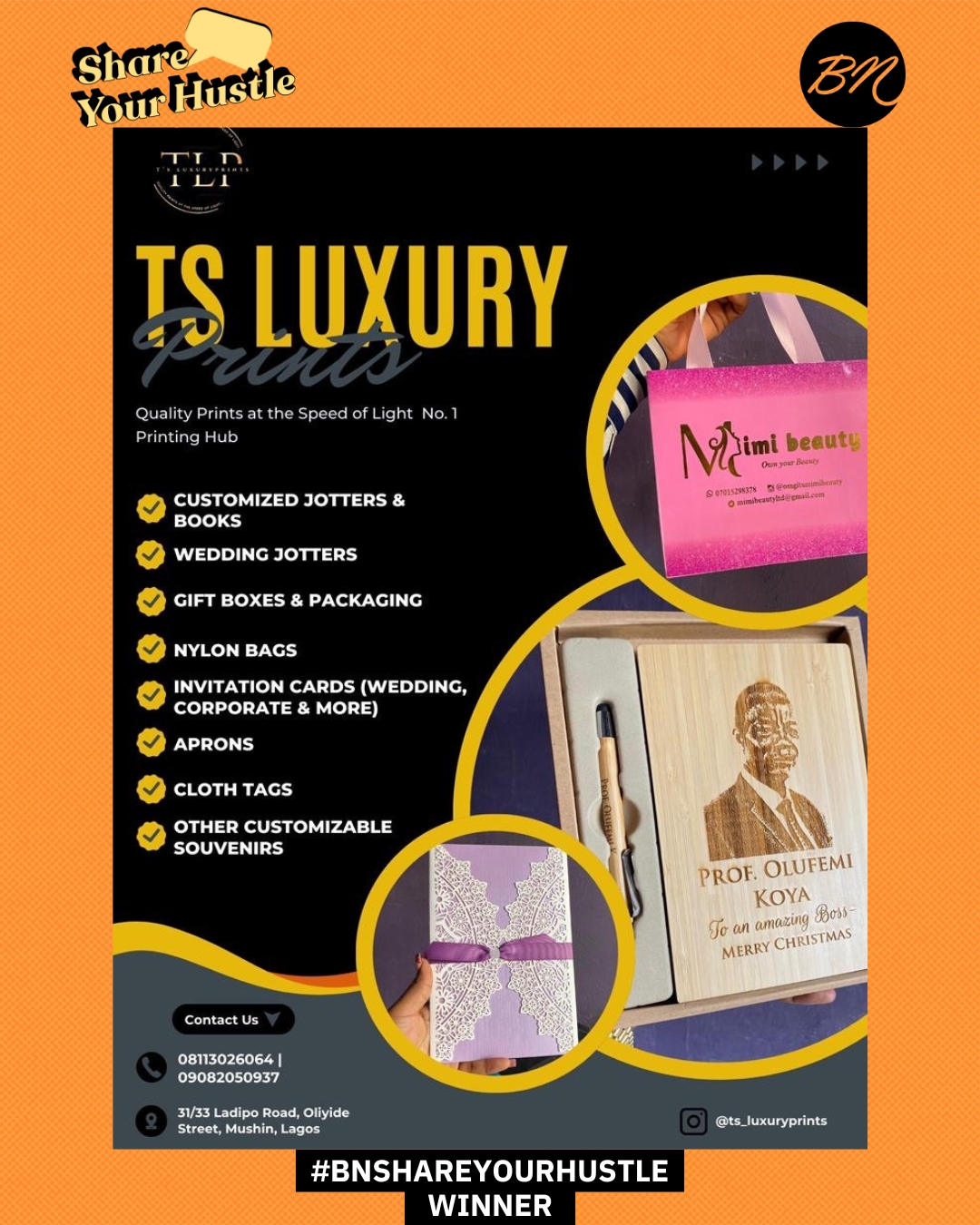 #BNShareYourHustle: Ts Luxuryprints LTD – Printing Elegance into Every Detail